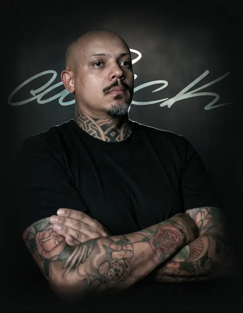 Portrait of André Cojack, professional tattoo artist at Cojack Tattoo Studio in Porto and Lisbon, known for custom and exclusive tattoo designs.
